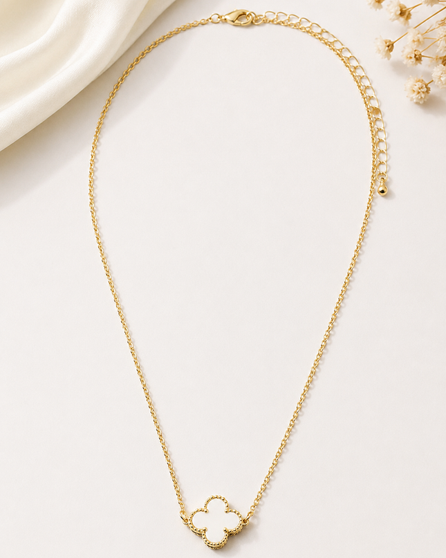 Gold white clover pendant necklace — St. Patrick's Day and everyday jewelry gift