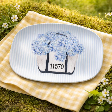 Blue Hydrangea Serving Tray – Elegant Floral Melamine Platter for Entertaining