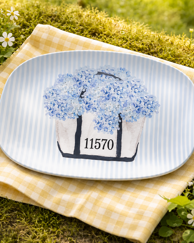 Blue Hydrangea Serving Tray – Elegant Floral Melamine Platter for Entertaining