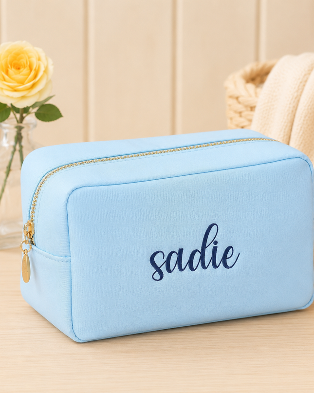 Personalized Emma Round Zippered Nylon Cosmetic Pouch Bag