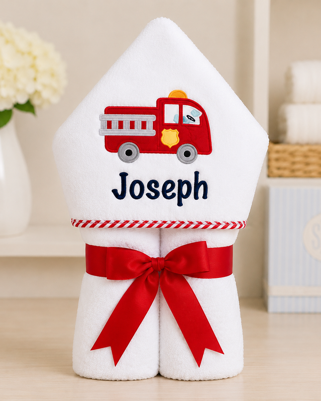 Firetruck Hooded Towel