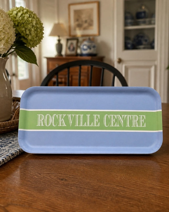 Rockville Centre Decorative Serving Tray – Blue & Green Long Island Accent Tray, Coffee Table Decor & Hostess Gift
