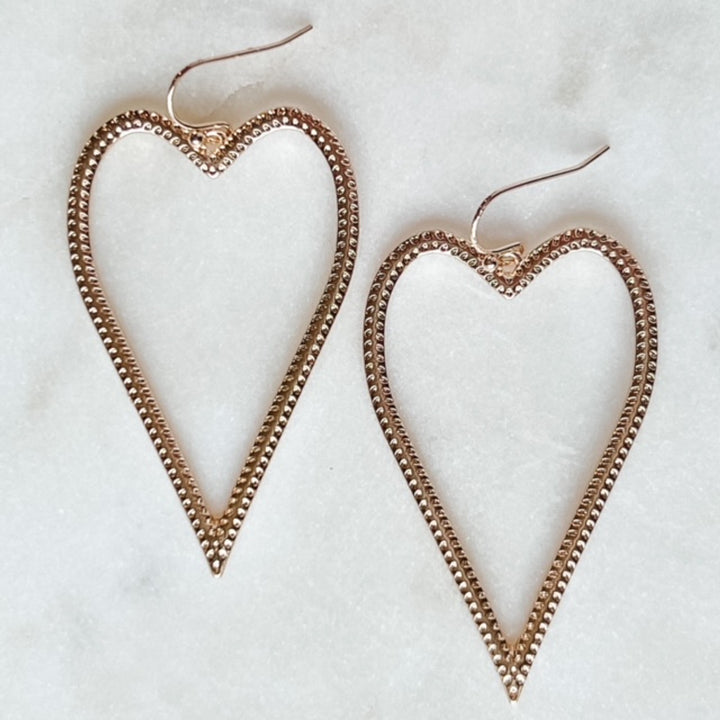 Large Heart Dangle Earrings-gold