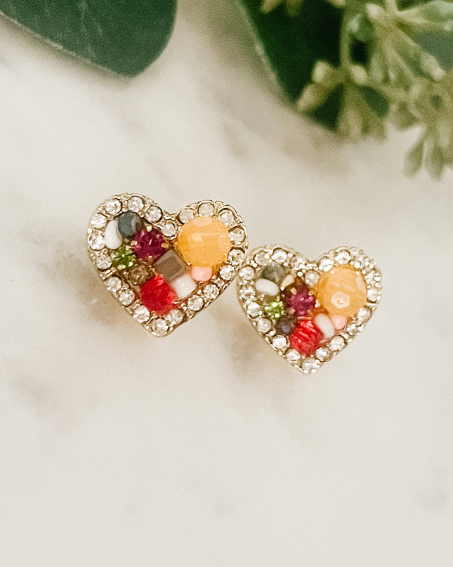 Stone Heart Earrings-white or multicolor
