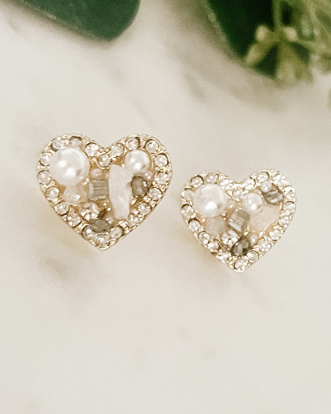 Stone Heart Earrings-white or multicolor