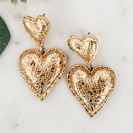 Two Tier Heart Dangle Earrings