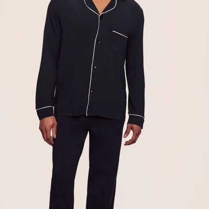 Monogrammed Petite Plume Navy Silk Pajamas
