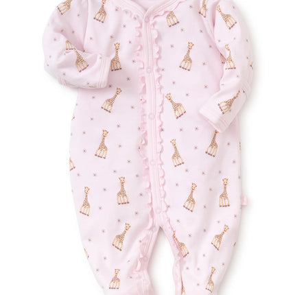 Sophie la girafe print footie — shown from alternate angle
