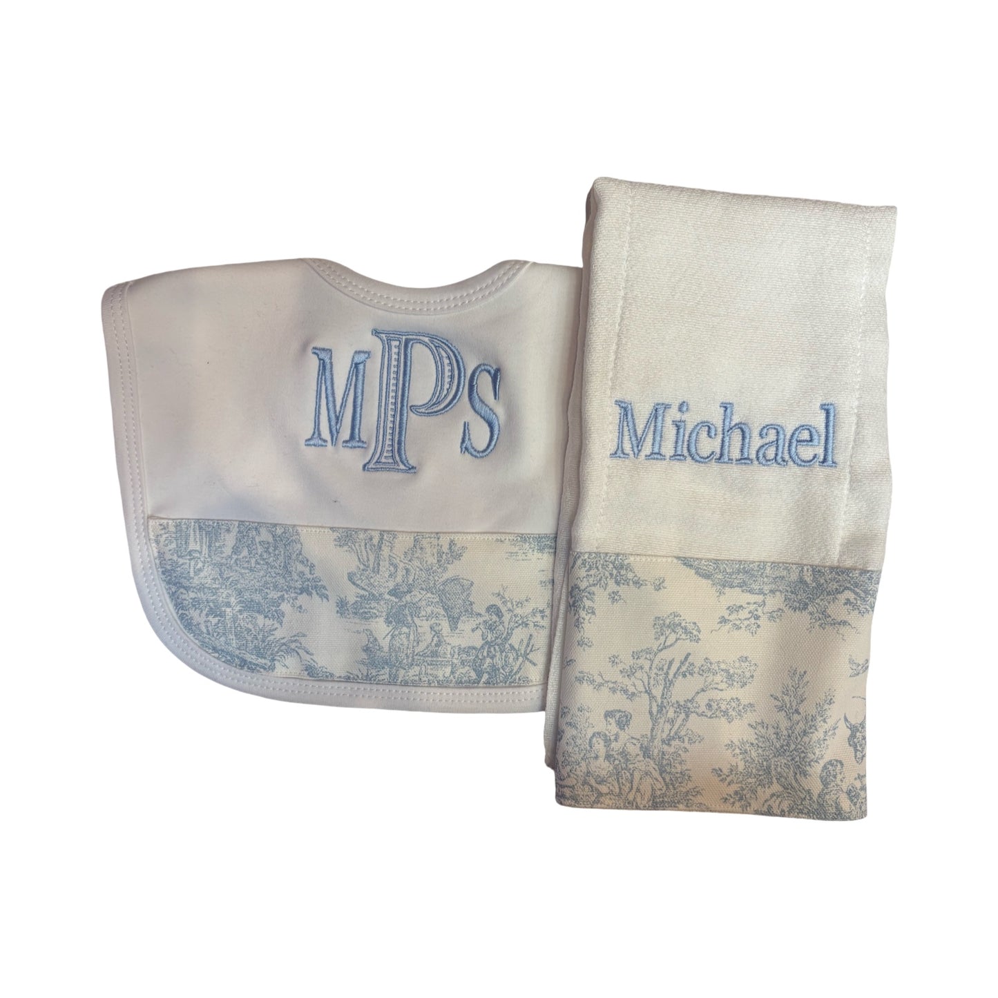 Personalized  Bib and Burp Cloth Set