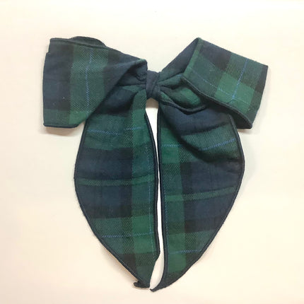 Navy Plaid Flannel Bow