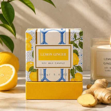 Lemon Ginger Soy Candle – Fresh Citrus & Warm Ginger Scent | Hand-Poured Natural Soy Wax Candle | 5.6 oz