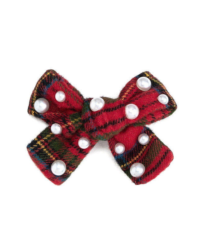 Christmas Tartan Pearl Bow Clip