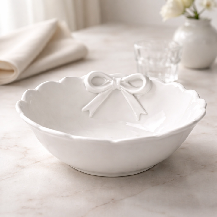 White Ceramic Bow Serving Bowl