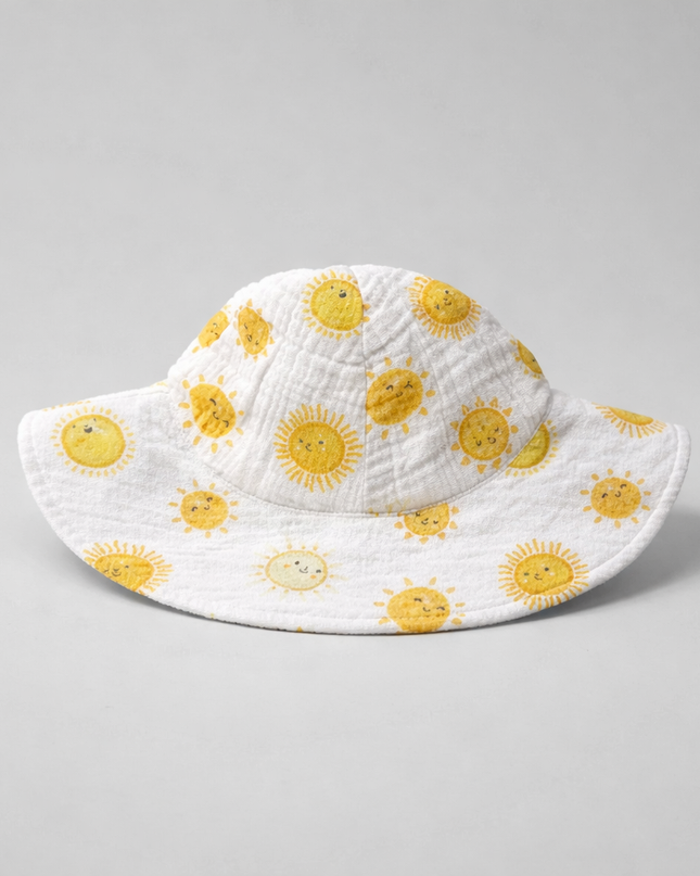 Baby Happy Sun Print Bucket Hat – Soft Cotton Toddler Sun Hat