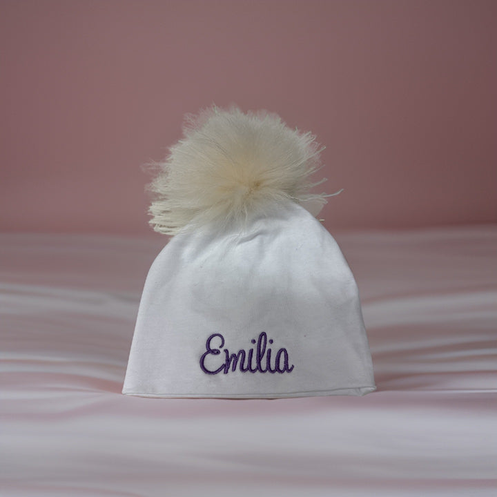 Personalized Cotton Hat with Fur Pom