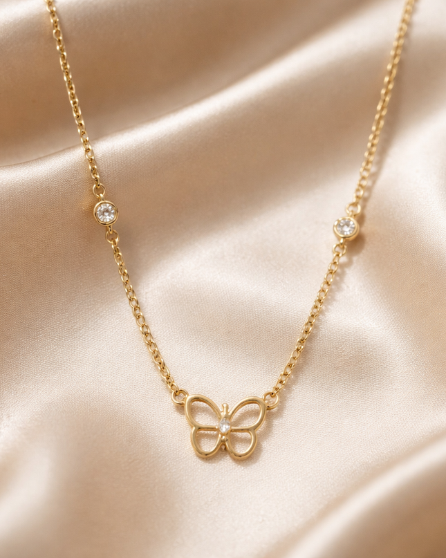 Gold Butterfly Necklace with CZ Accents |
