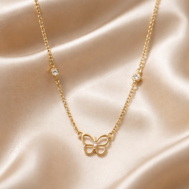 Gold Butterfly Necklace with CZ Accents |