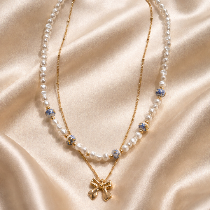 Ceramic Pearl Bow Necklace