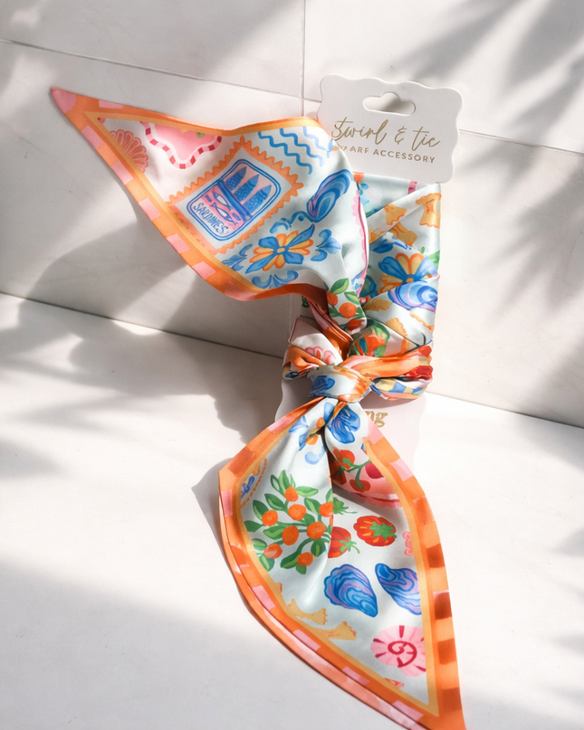 Colorful Silk Twilly Scarf for Handbags – Floral Print Hair & Bag Accessory