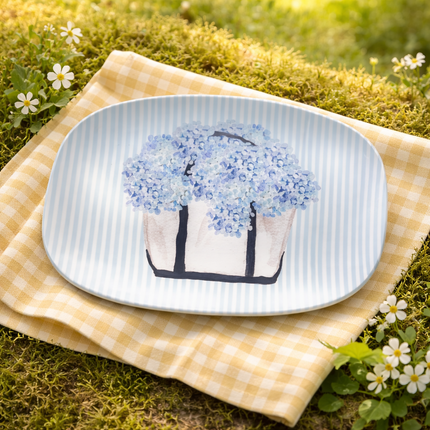 Blue Hydrangea Serving Tray – Elegant Floral Melamine Platter for Entertaining