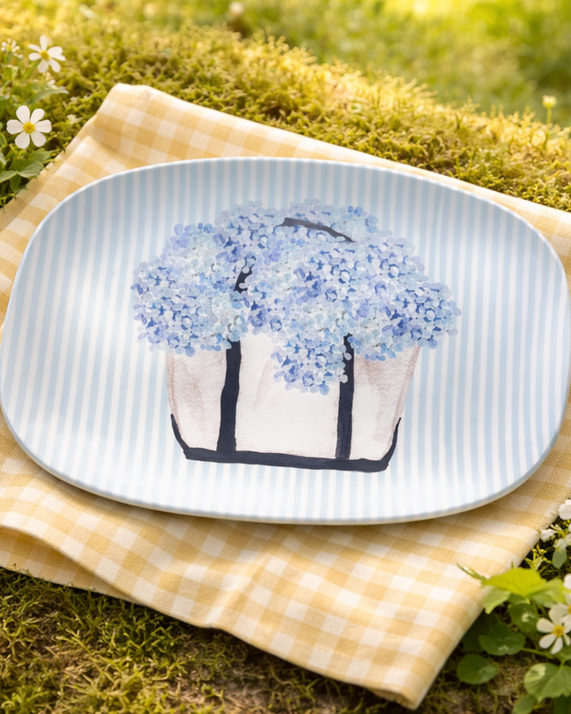Blue Hydrangea Serving Tray – Elegant Floral Melamine Platter for Entertaining