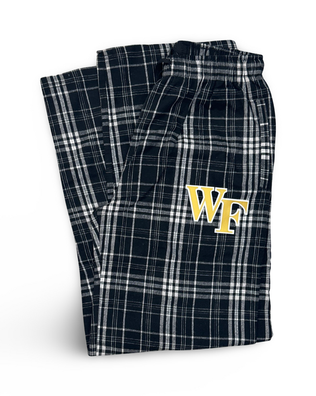 Personalized flannel pajama pant — shown with school logo example
