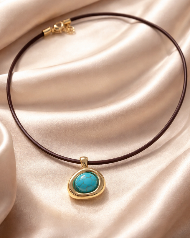 Turquoise Glow Pendant Necklace on Leather Cord