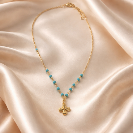 Turquoise Beaded Clover Charm Necklace – Gold Dainty Lucky Clover Necklace