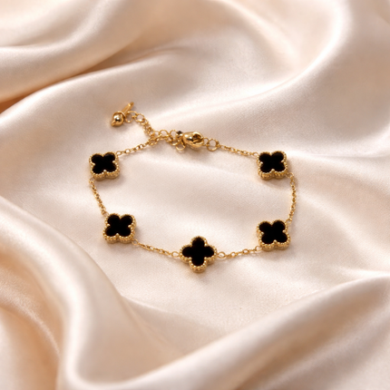 Black Clover Charm Bracelet – Gold Dainty Clover Link Bracelet