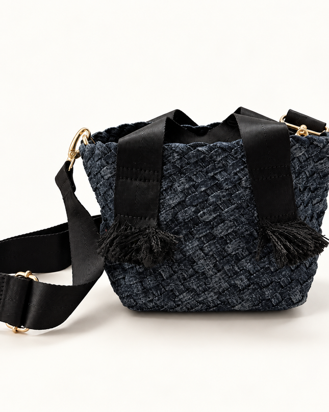 Woven, Denim, Crossbody Bag- Small
