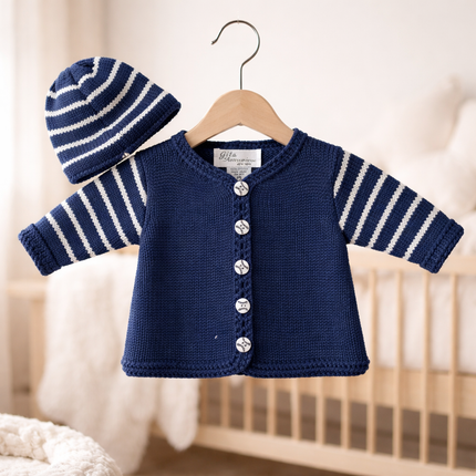 Navy/Thin White Sweater and Hat