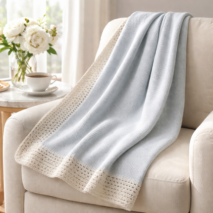 Lt. Blue with Denim Trim Hand Knit Blanket