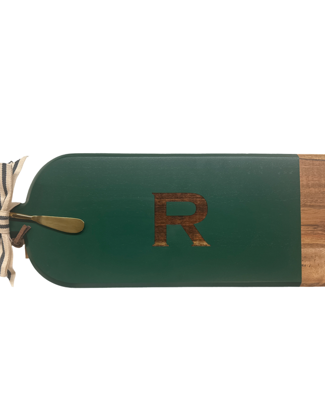 Acacia Bevel Board Long - Green with Initial