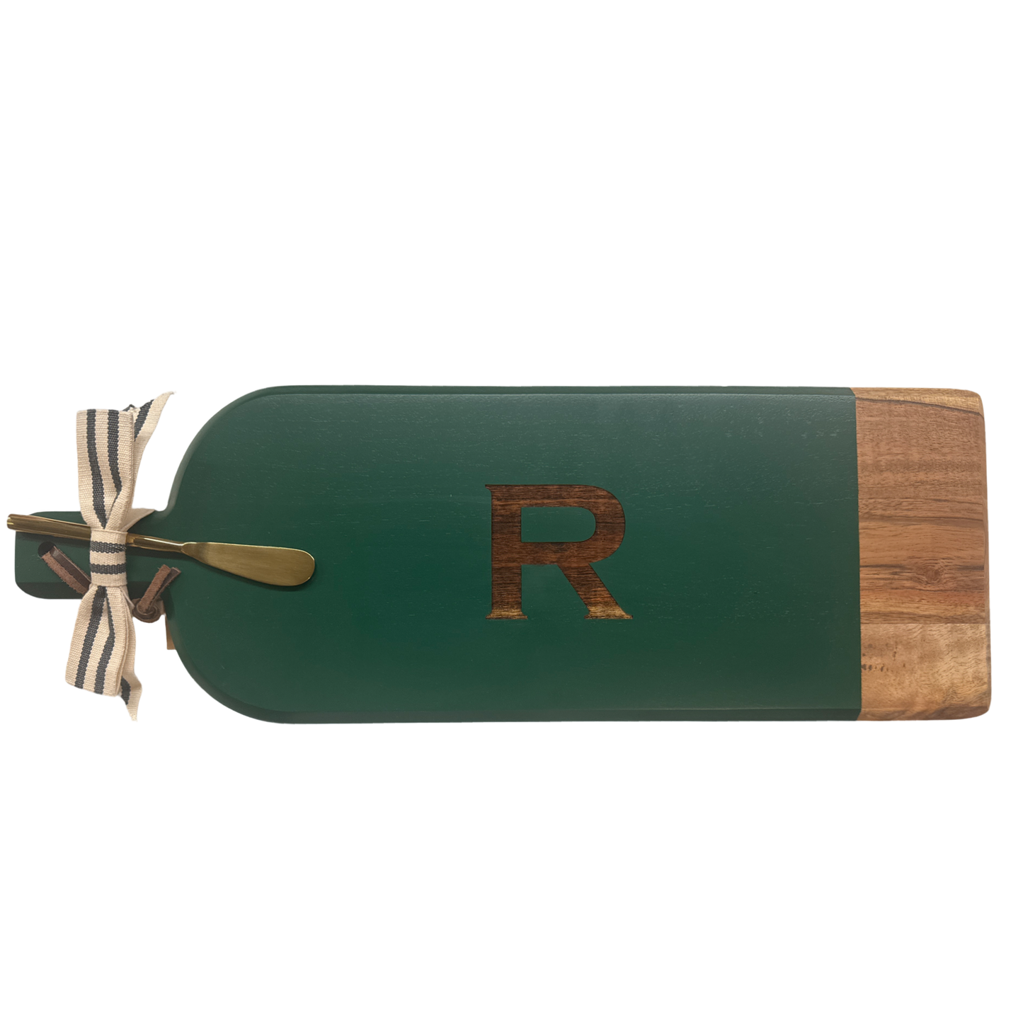 Acacia Bevel Board Long-Green with Initial