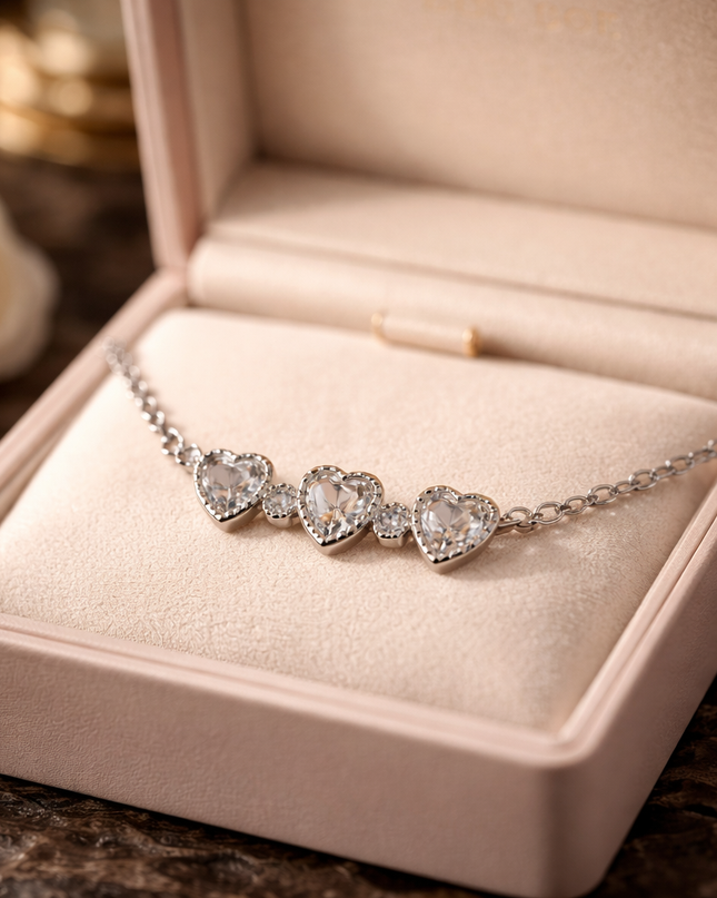Triple Heart Crystal Necklace – Timeless Gift of Love