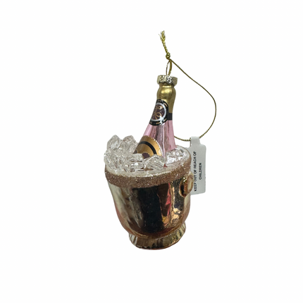Glass Ice Bucket w/ Champagne Bottle & Glitter Ornament