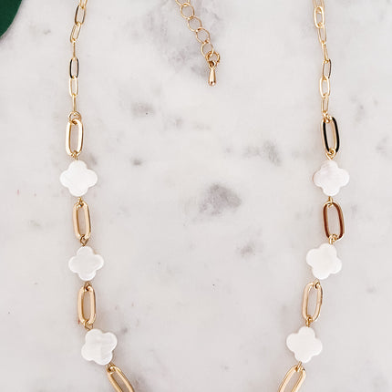 Clover Mother of Pearl Necklace on Gold Chain