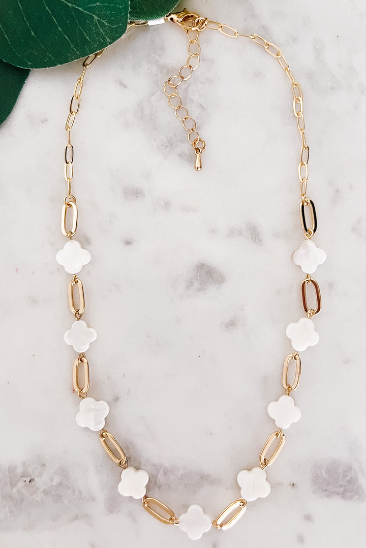 Clover Mother of Pearl Necklace on Gold Chain