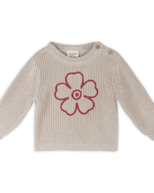 Hippie Flower Embroidered Chunky Knit Baby Sweater (Organic)
