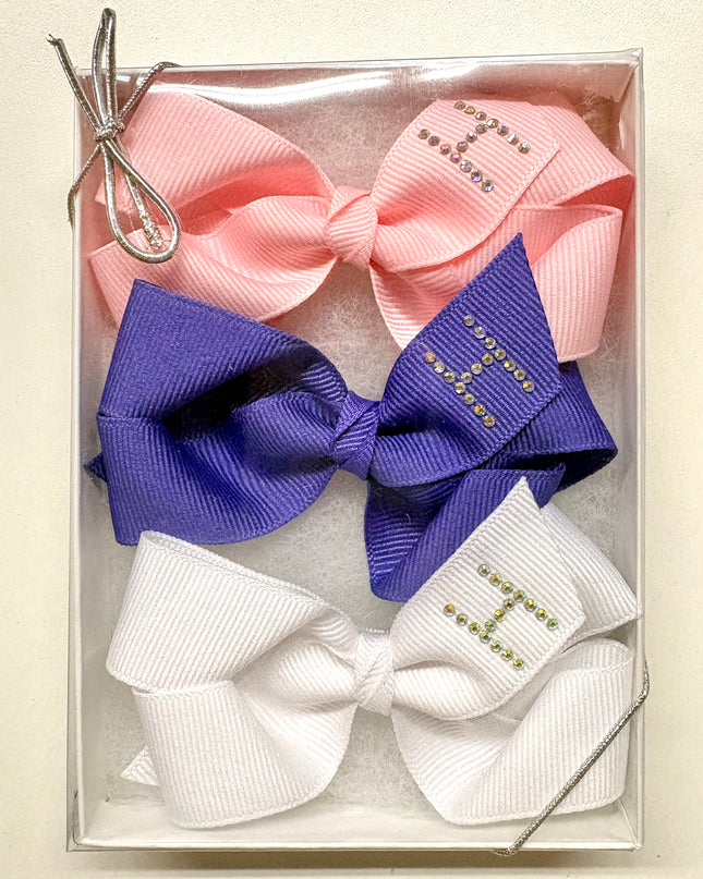 Small Initial Bow Gift Sets-Rhinestones