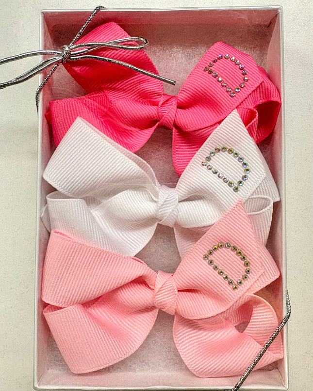 Small Initial Bow Gift Sets-Rhinestones