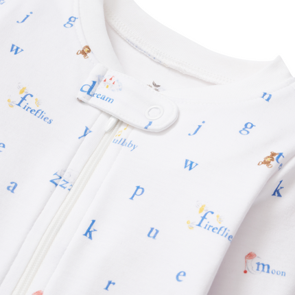 Baby's Pima Romper in Letters and Lullabies detail