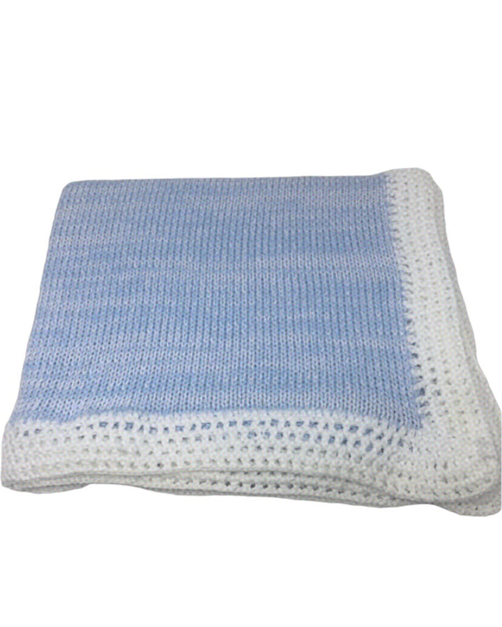 White Trim Light Blue Tweed Hand Knit Blanket