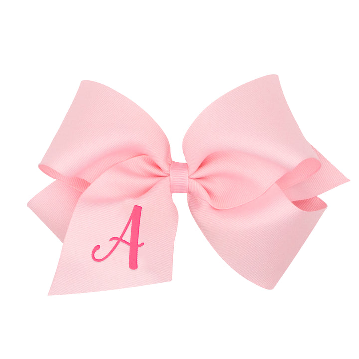 King Monogrammed Grosgrain Girls Hair Bow - Light Pink with Hot Pink Initial