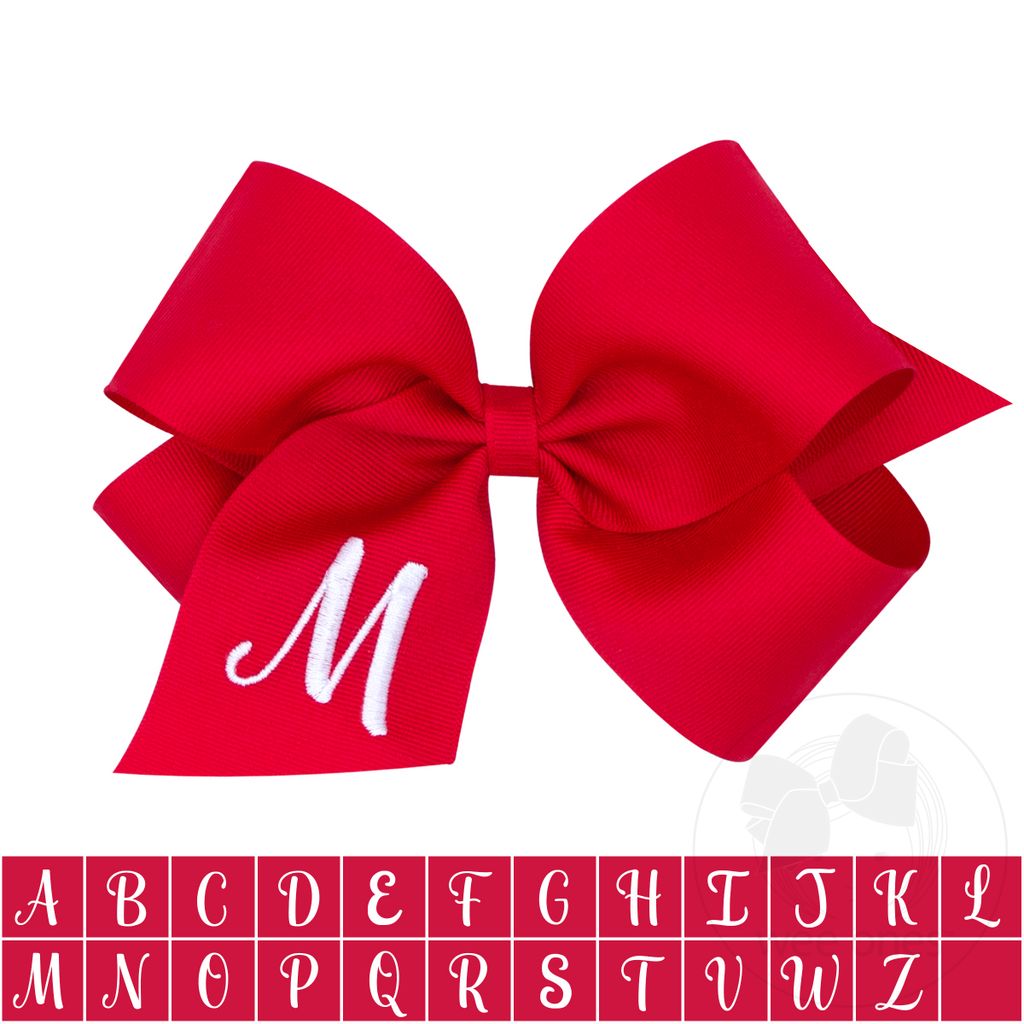 King Monogram Hair Bow-Red with Lt. WhiteInitial