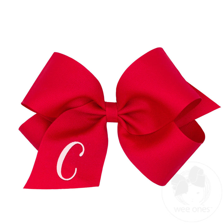 King Monogram Hair Bow-Red with Lt. WhiteInitial