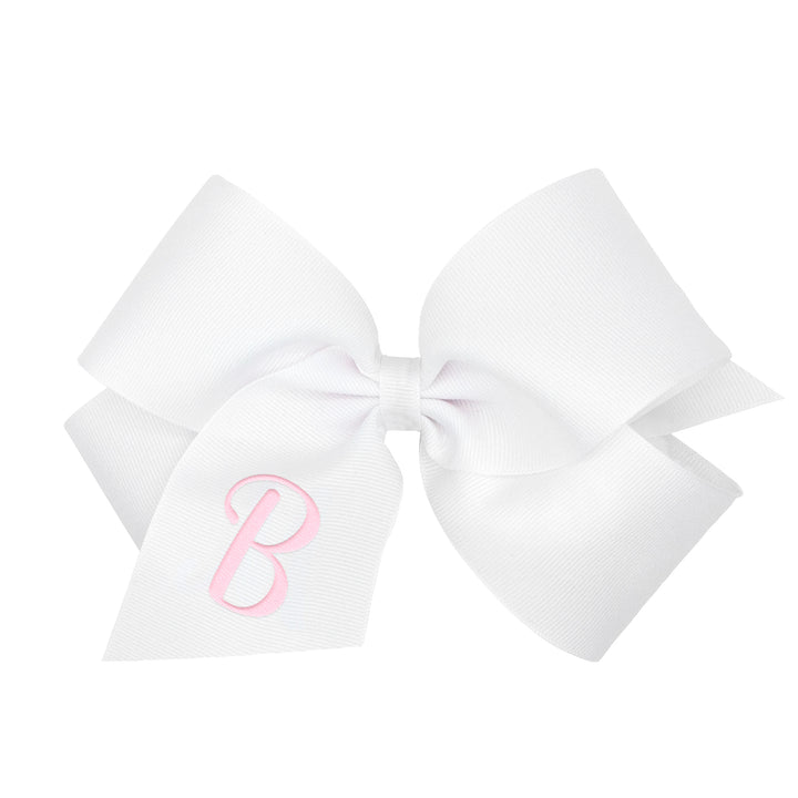 King Monogram Hair Bow-White with Lt. Pink Initial