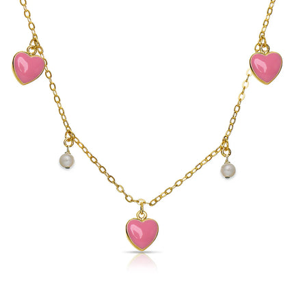 Heart and Pearl Charms Necklace