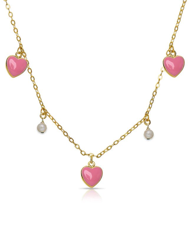 Heart and Pearl Charms Necklace