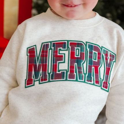 Merry Tartan Patch Christmas Sweatshirt model
